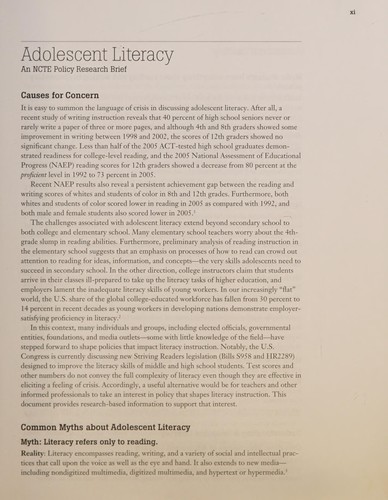 Cover for Adolescent literacy and the teaching of reading