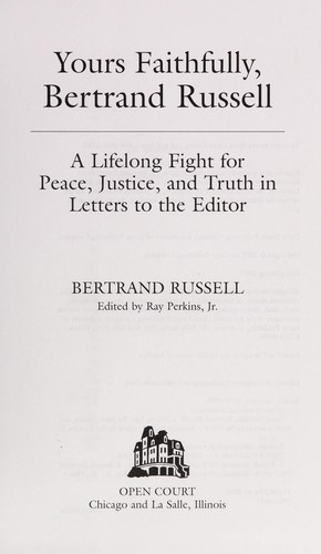 Cover for Yours faithfully, Bertrand Russell