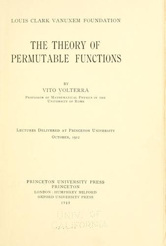 Cover for The theory of permutable functions