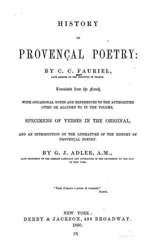 Cover for History of Provençal poetry