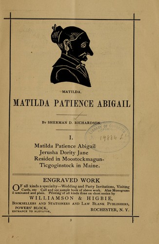 Cover for Matilda Patience Abigail...