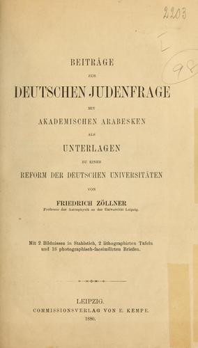 Cover for Beiträge zur deutschen Judenfrage