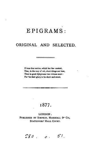 Cover for Epigrams: original and selected [by B. Standring.].