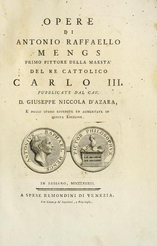 Cover for Opere di Antonio Raffaello Mengs, primo pittore della maestà del re Cattolico Carlo III.