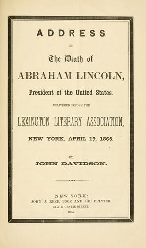 Cover for Address on the death of Abraham Lincoln