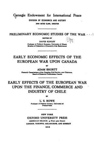 Cover for Early economic effects of the European war upon Canada