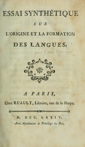Cover for Essai synthétique sur l'origine et la formation des langues
