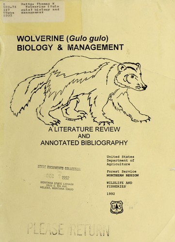 Cover for Wolverine (Gulo gulo) biology and management