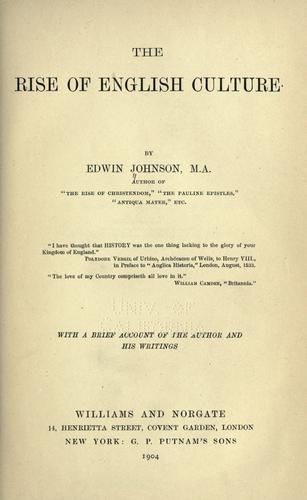 Cover for The rise of English culture