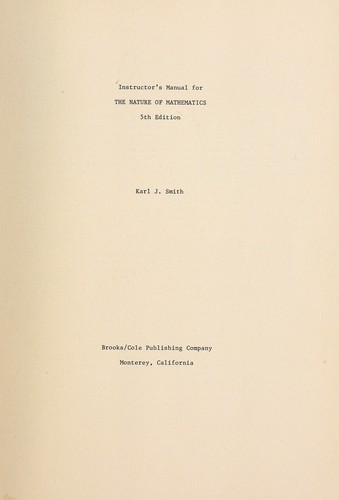 Cover for Instructor's manual for The nature of mathematics, 5th ed