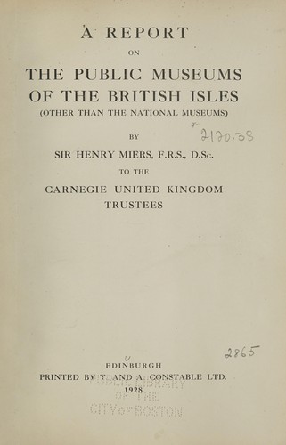 Cover for A report on the public museums of the British Isles (other than the national museums)