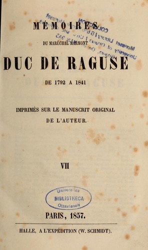 Cover for Memoires du duc de Raguse de 1792 a 1832