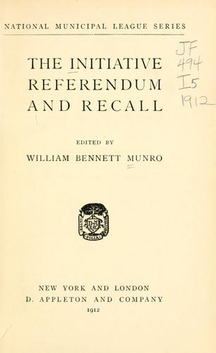 Cover for The initiative, referendum and recall