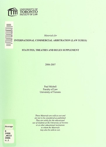 Cover for Materials for international commercial arbitration (513H1S)