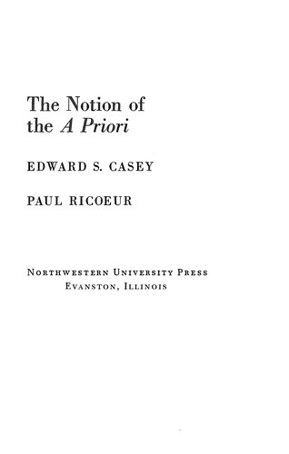Cover for The notion of the a priori