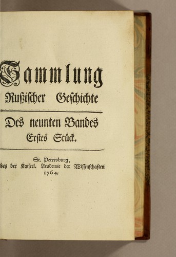 Cover for Sammlung russischer Geschichte. Erstes Stück [des ersten Bandes] [-des neunten Bandes ... sechstes Stück]