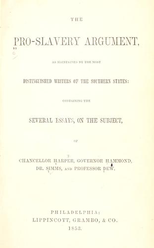 Cover for The pro-slavery argument