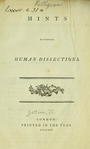 Cover for Hints respecting human dissections.