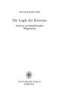 Cover for Die Logik der Kriterien