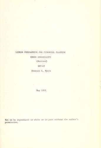 Cover for Linear programming for financial planning under uncertainty