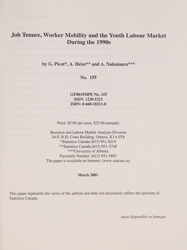 Cover for Job tenure, worker mobility and the youth labour market during the 1990s