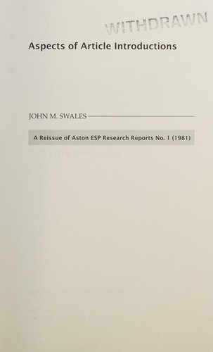 Cover for Aspects of article introductions
