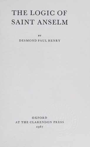 Cover for The Logic of Saint Anselm
