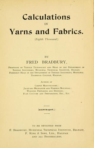 Cover for Calculations in yarns and fabrics.