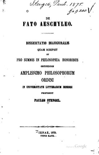 Cover for De fato Aeschyleo