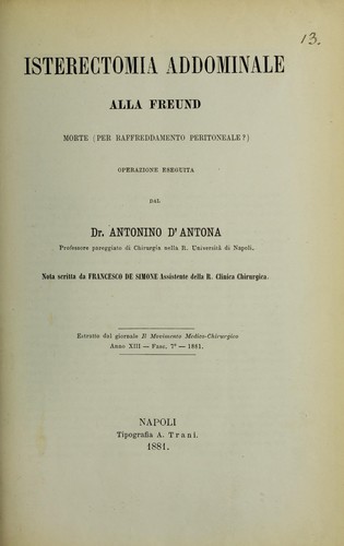 Cover for Isterectomia addominale alla Freund