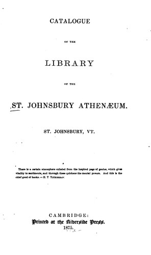 Cover for Catalogue of the Library of the St. Johnsbury Athenaeum