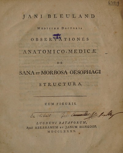 Cover for Observationes anatomico-medicae de sana et morbosa oesophagi structura