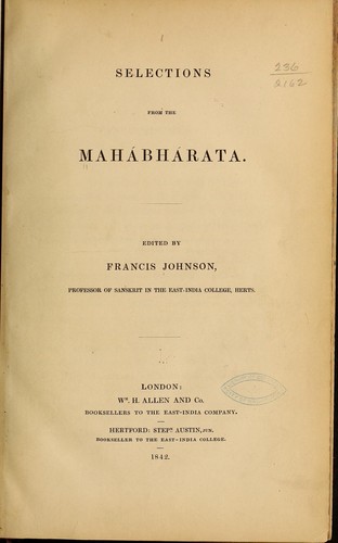 Cover for Selections from the Mahábhárata.