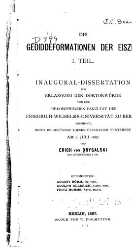 Cover for Die Geoiddeformationen der Eiszeit