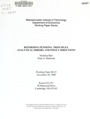 Cover for Reforming pensions