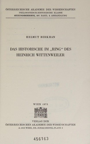 Cover for Das Historische im "Ring" des Heinrich Wittenweiler.
