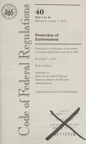 Cover for Code of federal regulations, title 40, protection of environment, pt. 1-49, revised as of july 1, ...