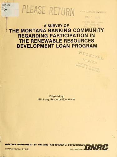 Cover for A survey of the Montana banking community regarding participation in the Renewable Resources Development Loan Program
