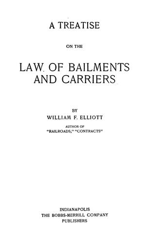Cover for A treatise on the law of bailments and carriers