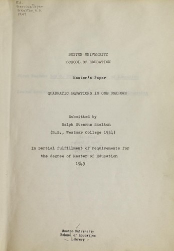 Cover for Quadratic equations in one unknown