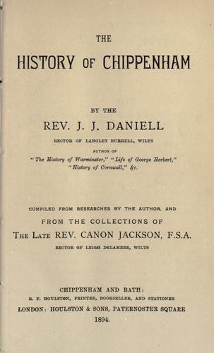 Cover for The history of Chippenham.