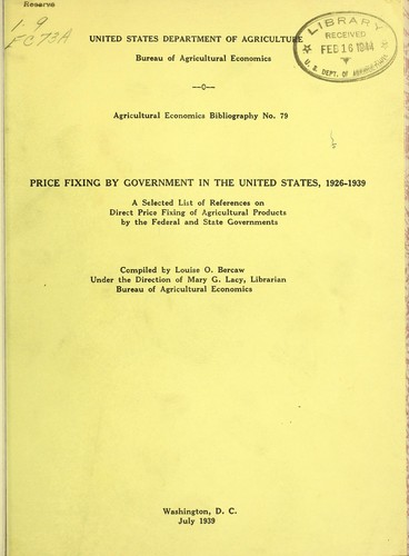 Cover for Price fixing by government in the United States, 1926-1939