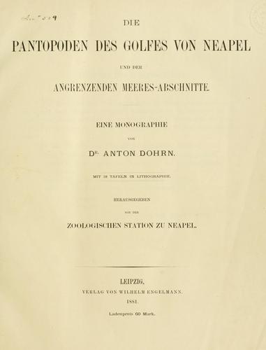 Cover for Die pantopoden des golfes von Neapel und der angrenzenden meeres abschnitte