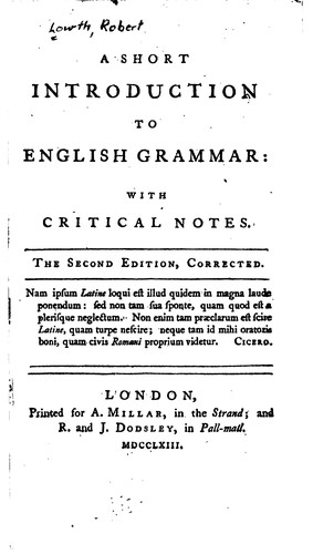 Cover for A Short Introduction to English Grammar: With Critical Notes