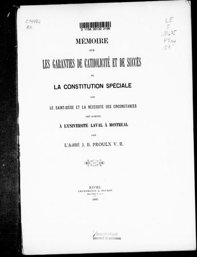 Cover for Mémoire sur les garanties de catholicité
