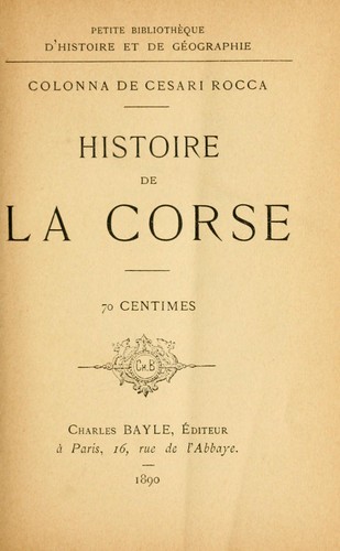 Cover for Histoire de la Corse.