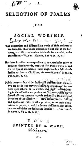 Cover for A Selection of Psalms for Social Worship