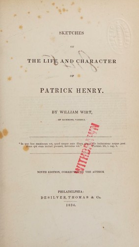 Cover for Sketches of the life and character of Patrick Henry