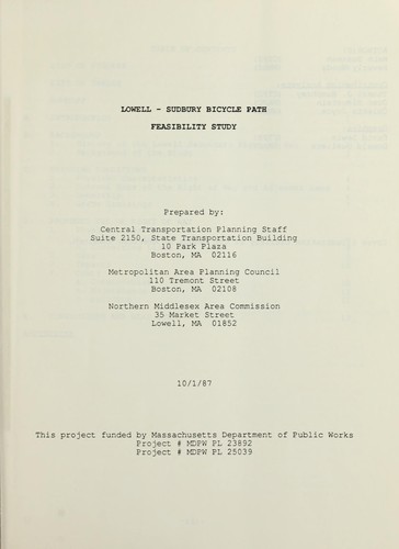 Cover for Lowell - Sudbury bicycle path feasibility study