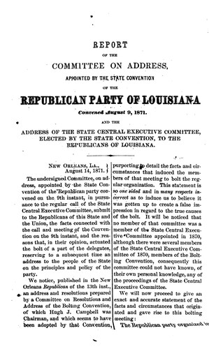 Cover for Report of the Committee on Address: Appointed by the State Convention of the Republican Part of ...
